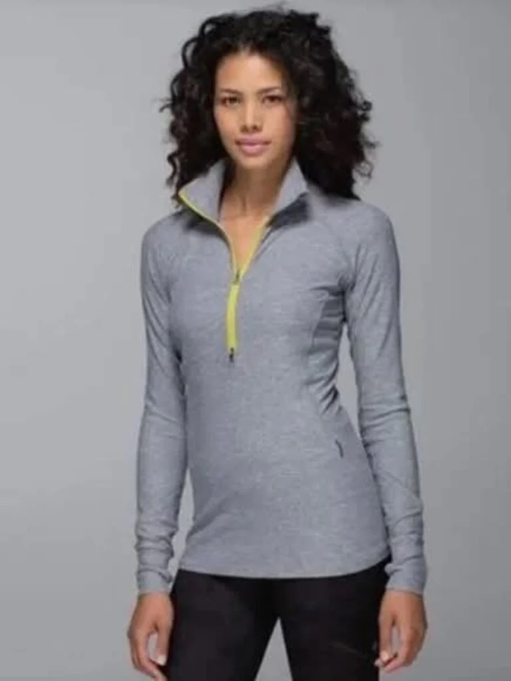 Women’s Gray Race Your Pace Quarter-Zip Long-Sleeve Top with Yellow Trim